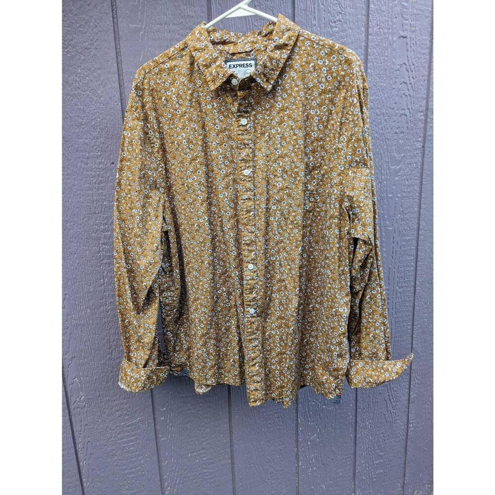 Express Men's Yellow and Brown Shirt